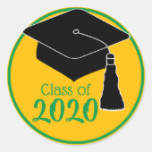 Klasse van 2024 Groen en Goud Afstudeerder Pet Ronde Sticker (Voorkant)