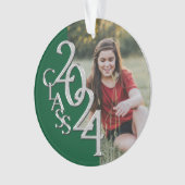Klasse van 2024 Groen en Zilver met Foto Ornament (voorkant)