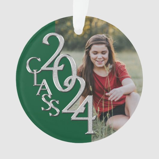 Klasse van 2024 Groen en Zilver met Foto Ornament (voorkant)