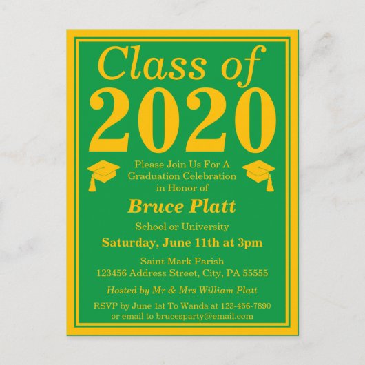 Klasse van 2024 Groen Goud Afstuderen Uitnodiging Briefkaart (Voorkant)