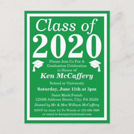 Klasse van 2024 Groen Wit Afstuderen Uitnodiging Briefkaart (Voorkant)
