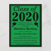 Klasse van 2024 Groen Zwart Afstuderen Uitnodiging Briefkaart (Voorkant)