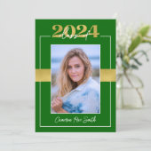 Klasse van 2024 Groene & Gouden Afstudeerfeest Kaart (Staand voorkant)