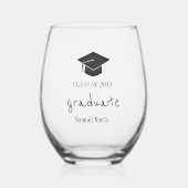 Klasse van 2024 Handschrift Pet & Tassel Afstudere Wijnglas Zonder Voet (Voorkant)