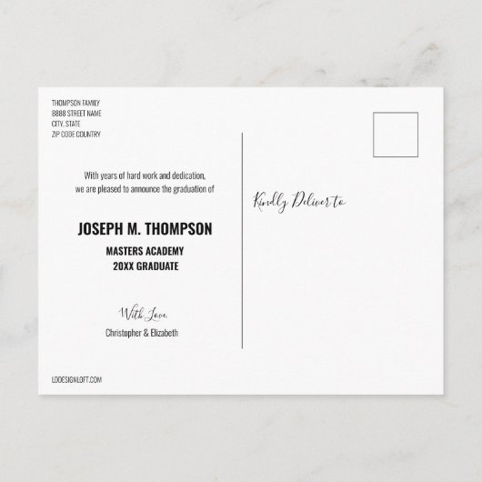 Klasse van 2024 Mannelijk Afstuderen Fotonaam Aankondigingskaart (Achterkant)