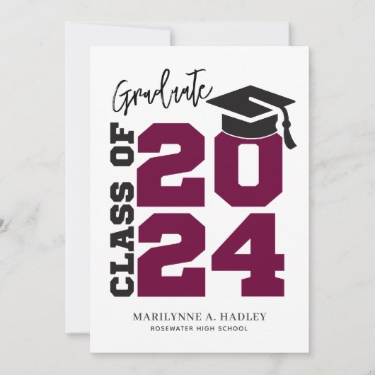 Klasse van 2024 Maroon en zwart Afstuderen Kaart (Voorkant)