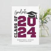 Klasse van 2024 Maroon en zwart Afstuderen Kaart (Staand voorkant)