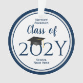 Klasse van 2024 Modern Navy Blue Afstuderen Foto Ornament (voorkant)