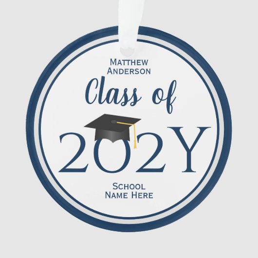 Klasse van 2024 Modern Navy Blue Afstuderen Foto Ornament (voorkant)