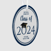 Klasse van 2024 Modern Navy Blue Afstuderen Foto Ornament (voorkant)