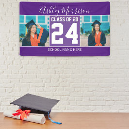 Klasse van 2024 Modern Royal Paarse Afstuderen Fot Spandoek