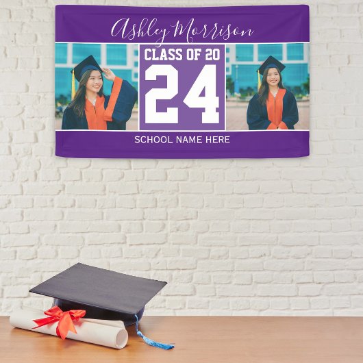 Klasse van 2024 Modern Royal Paarse Afstuderen Fot Spandoek