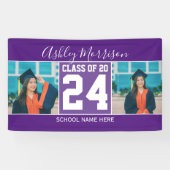 Klasse van 2024 Modern Royal Paarse Afstuderen Fot Spandoek (Horizontaal)