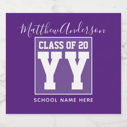 Klasse van 2024 Modern Royal Paarse Afstuderen Sparkling Wijnetiket (Enkel label)