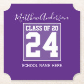 Klasse van 2024 Modern Royal Paarse Graduation Par Kartonnen Onderzetters (Voorkant)
