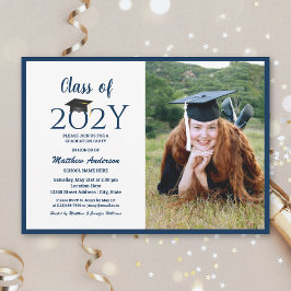 Klasse van 2024 Navy Blue Afstuderen Foto Afstuder Kaart