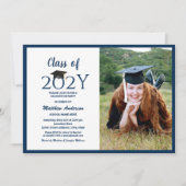 Klasse van 2024 Navy Blue Afstuderen Foto Afstuder Kaart (Voorkant)