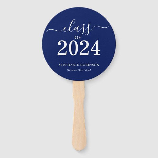 Klasse van 2024 Navy Blue Afstuderen Handwaaier (Achterkant)