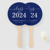 Klasse van 2024 Navy Blue Afstuderen Handwaaier (Voorkant en achterkant)