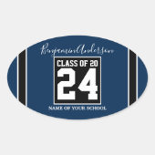 Klasse van 2024 Navy Blue Football Shape Afstudere Ovale Sticker (Voorkant)