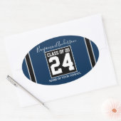 Klasse van 2024 Navy Blue Football Shape Afstudere Ovale Sticker (Envelop)