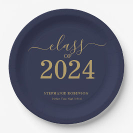 Klasse van 2024 Navy Blue Gold Graduation Party Papieren Bordje