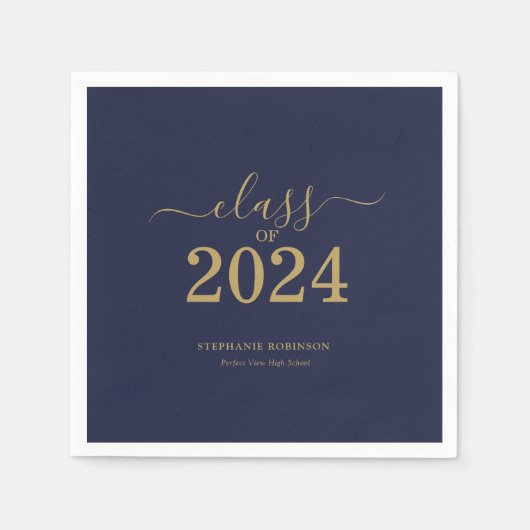Klasse van 2024 Navy Blue Gold Graduation Party Servet (Voorkant)