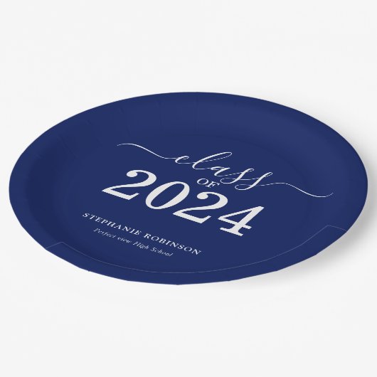 Klasse van 2024 Navy Blue Graduation Party Papieren Bordje (Gekanteld)