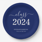 Klasse van 2024 Navy Blue Graduation Party Papieren Bordje (Voorkant)