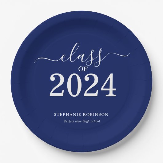 Klasse van 2024 Navy Blue Graduation Party Papieren Bordje (Voorkant)