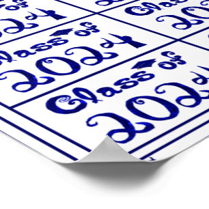 Klasse van 2024 Navy Blue Shiny Fabric Font Labels Poster