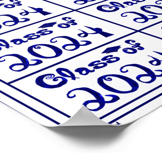 Klasse van 2024 Navy Blue Shiny Fabric Font Labels Poster (Hoek)