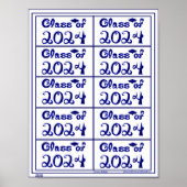 Klasse van 2024 Navy Blue Shiny Fabric Font Labels Poster (Voorkant)