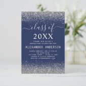 Klasse van 2024 Navy Blue Silver Graduation Party Kaart (Staand voorkant)