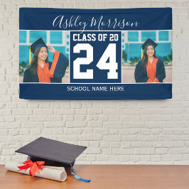 Klasse van 2024 Navy Blue & White Afstuderen Foto Spandoek