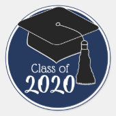 Klasse van 2024 Navy en White Afstudeerder Pet Ronde Sticker (Voorkant)