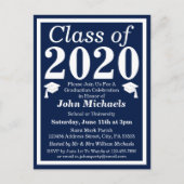 Klasse van 2024 Navy White Afstuderen Uitnodiging Briefkaart (Voorkant)