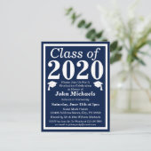Klasse van 2024 Navy White Afstuderen Uitnodiging Briefkaart (Staand voorkant)