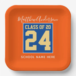 Klasse van 2024 Oranje Blauw & Goud Graduation Par Papieren Bordje