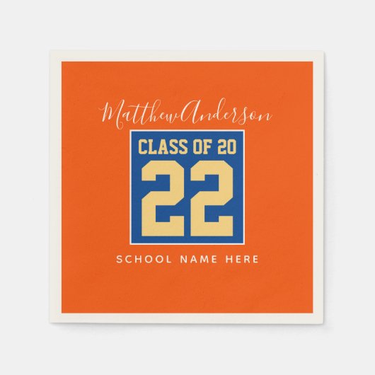 Klasse van 2024 Oranje Blauw & Goud Graduation Par Servet (Voorkant)