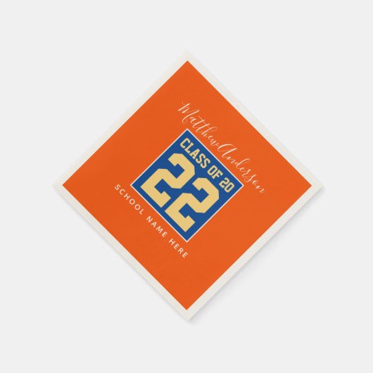 Klasse van 2024 Oranje Blauw & Goud Graduation Par Servet (Hoek)