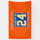 Klasse van 2024 Oranje Blauw & Goud Graduation Par Spandoek (Verticaal)
