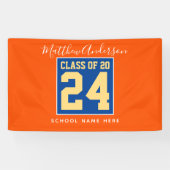 Klasse van 2024 Oranje Blauw & Goud Graduation Par Spandoek (Horizontaal)