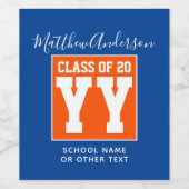 Klasse van 2024 Oranje en blauwe afstudeerfeest Wijn Etiket (Enkel label)