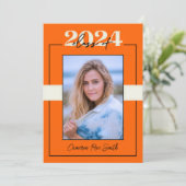 Klasse van 2024 Oranje & Zwart Graduation Party Kaart (Staand voorkant)