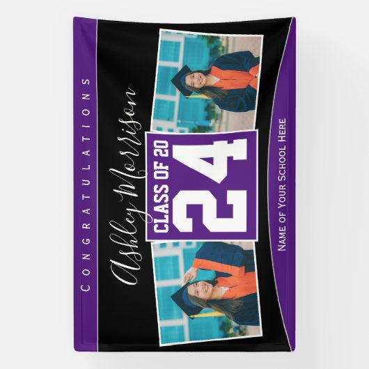 Klasse van 2024 Paarse Afstuderen Fotocollage Spandoek (Verticaal)