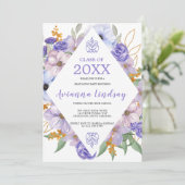 Klasse van 2024 Paarse Bloemen Afstuderen Kaart (Staand voorkant)