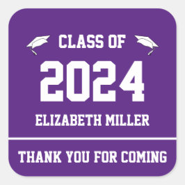 Klasse van 2024 Paarse en witte Afstuderen Favor Vierkante Sticker