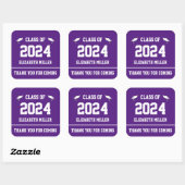 Klasse van 2024 Paarse en witte Afstuderen Favor Vierkante Sticker (Vel)