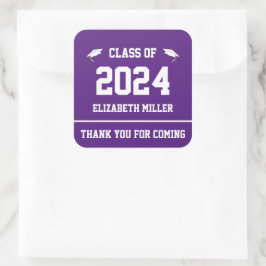 Klasse van 2024 Paarse en witte Afstuderen Favor Vierkante Sticker